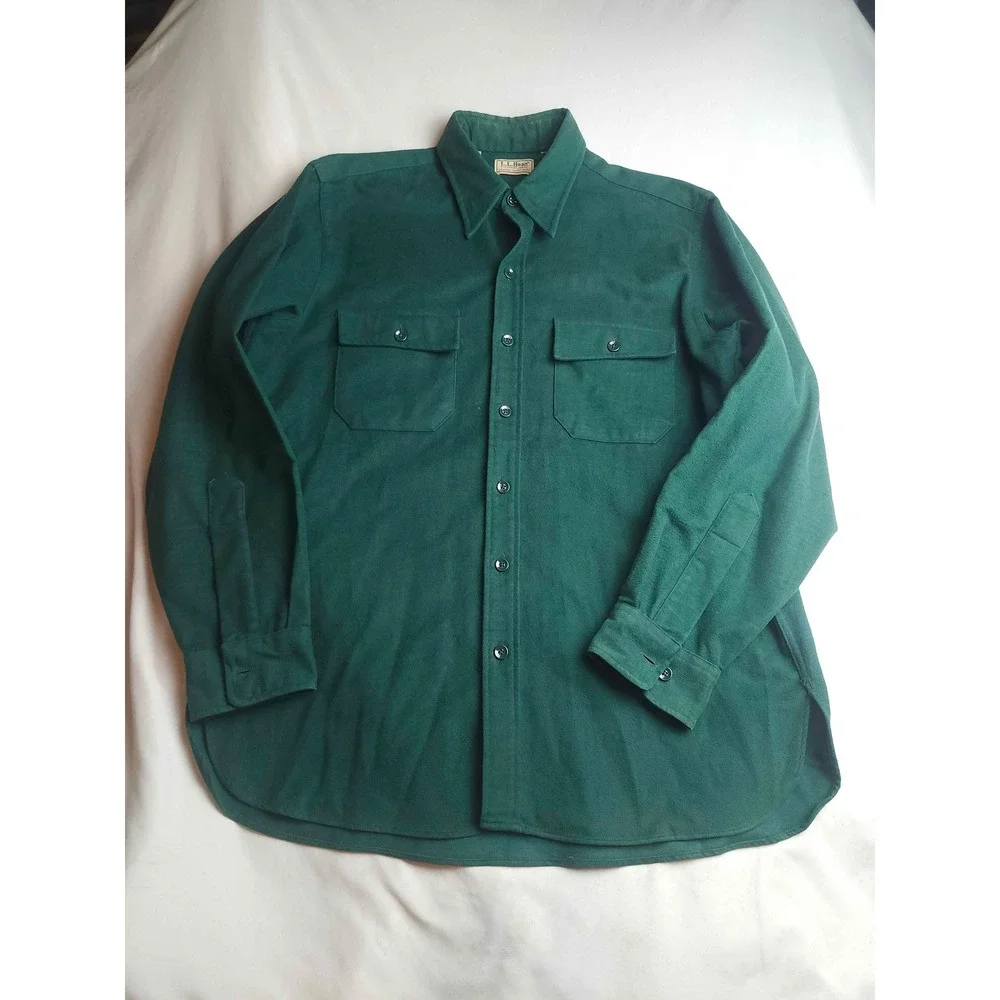 LL Bean Chamois Cloth Shirt Mens XL Forest Green Heavy Flannel Button Down
